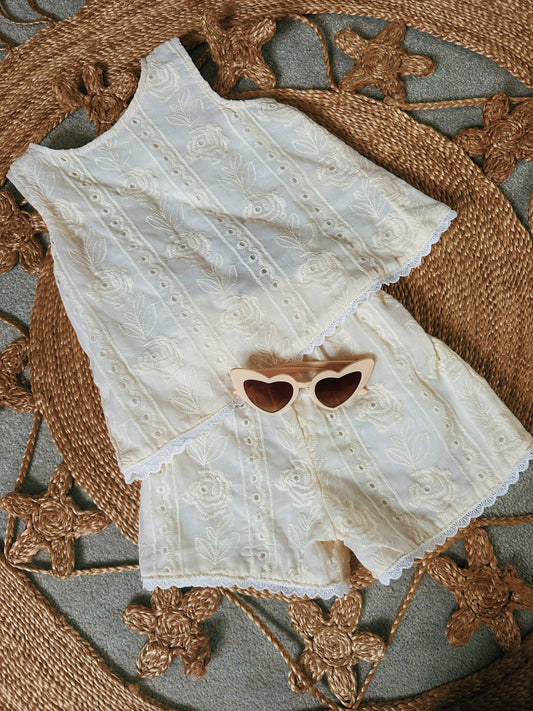 Iris Cream Broderie Top and Short Set