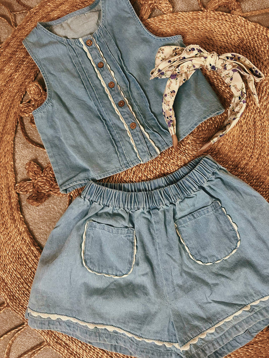 Indie Denim Waistcoat and Short Set